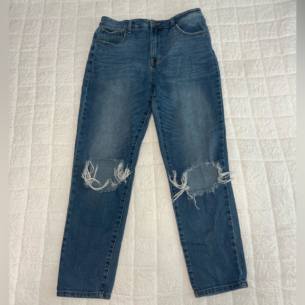 No Boundaries Blue Skinny Jeans with Knee Distressing